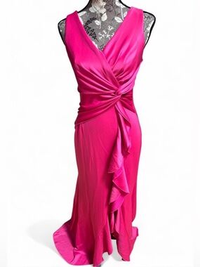 Magenta Evening Party Elegant V-Neck Sleeveless Split Wrap Formal Length Medium